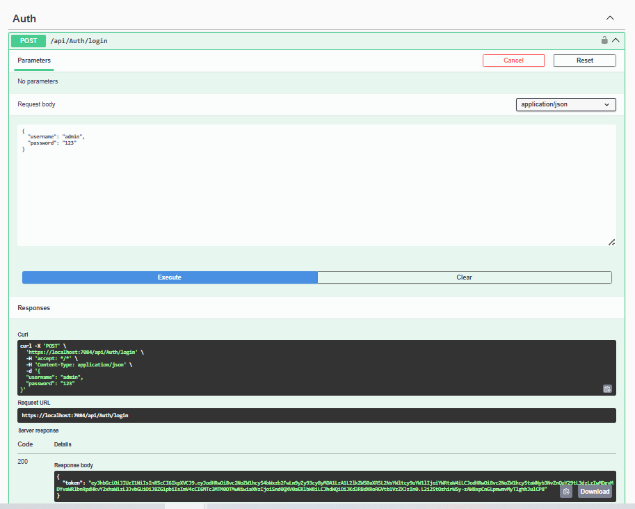 JWT Authentication in ASP.NET Core 8 login endpoint tested in Swagger UI