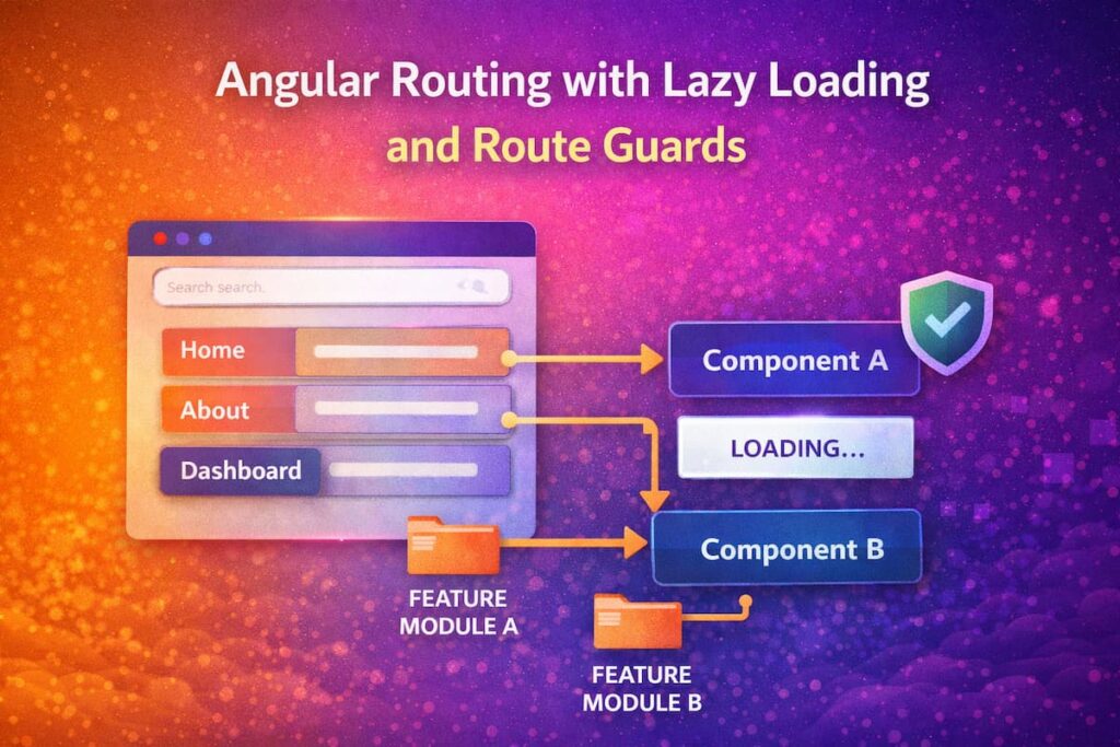 Angular Routing with Lazy Loading and Route Guards example explained for beginners