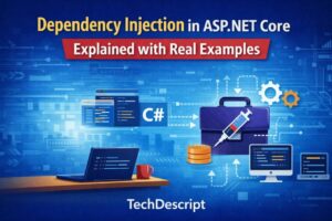 Dependency Injection in ASP.NET Core explained with real examples using services and C# illustration