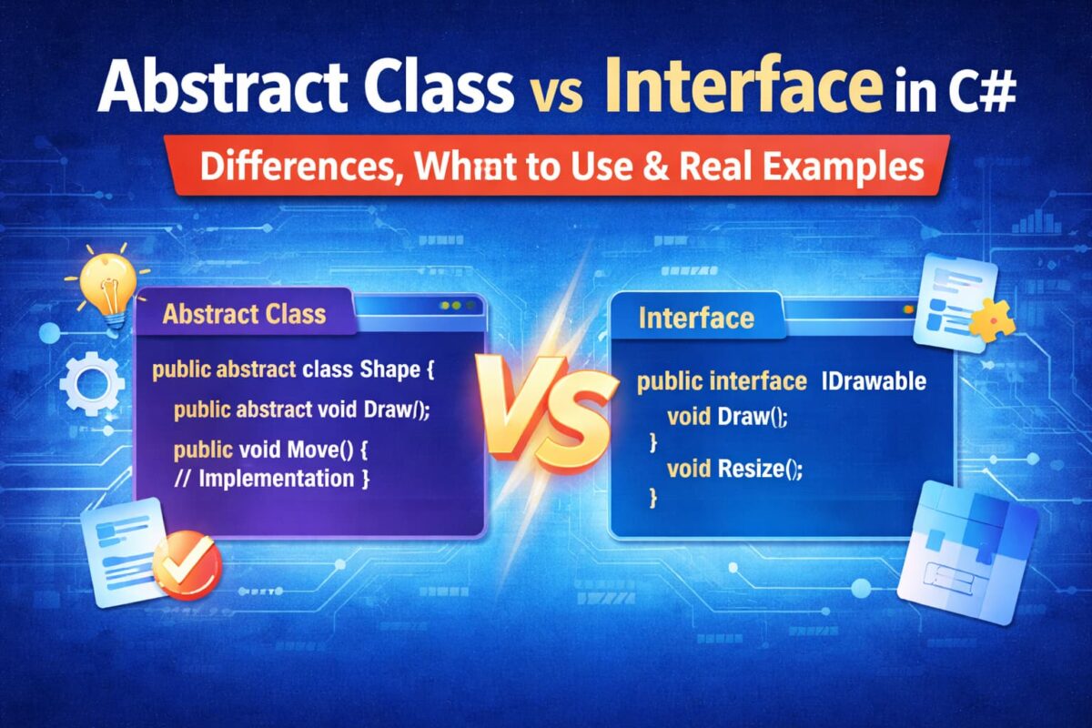 Abstract class vs interface in C# comparison showing differences and real examples