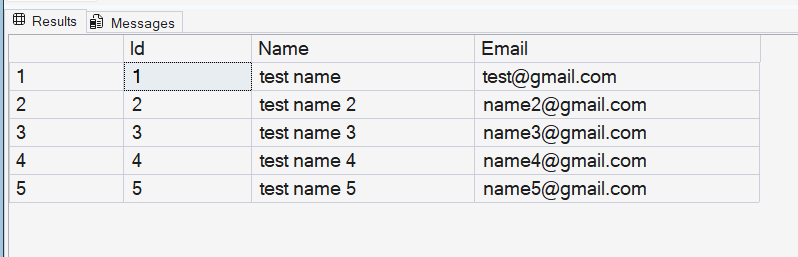 SQL Server Students table data generated from ASP.NET Core Web API using Entity Framework Core